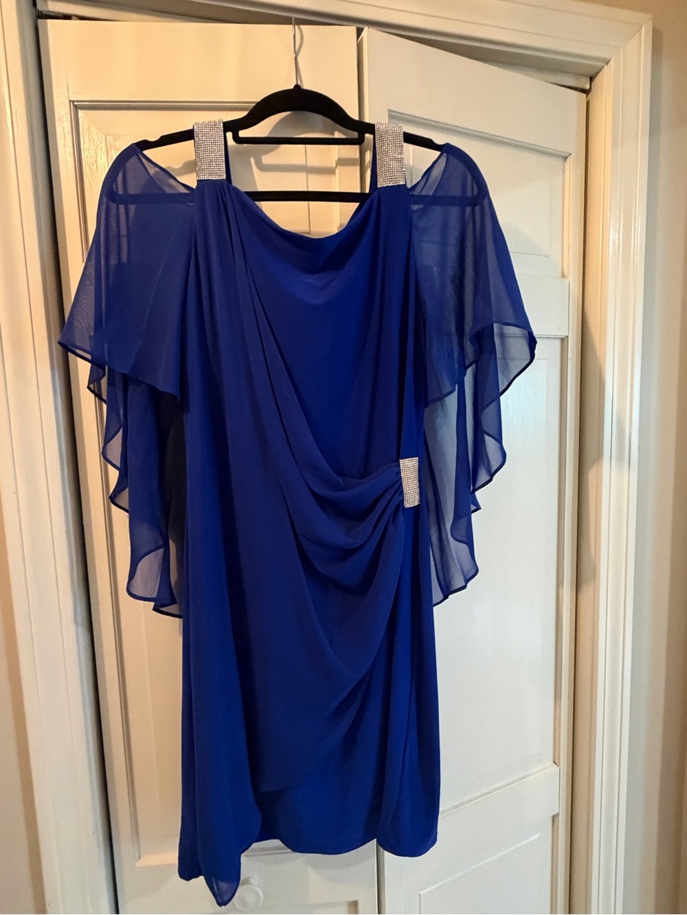 MSK Cobalt Blue Draped Mini Dress with Sheer Capelet